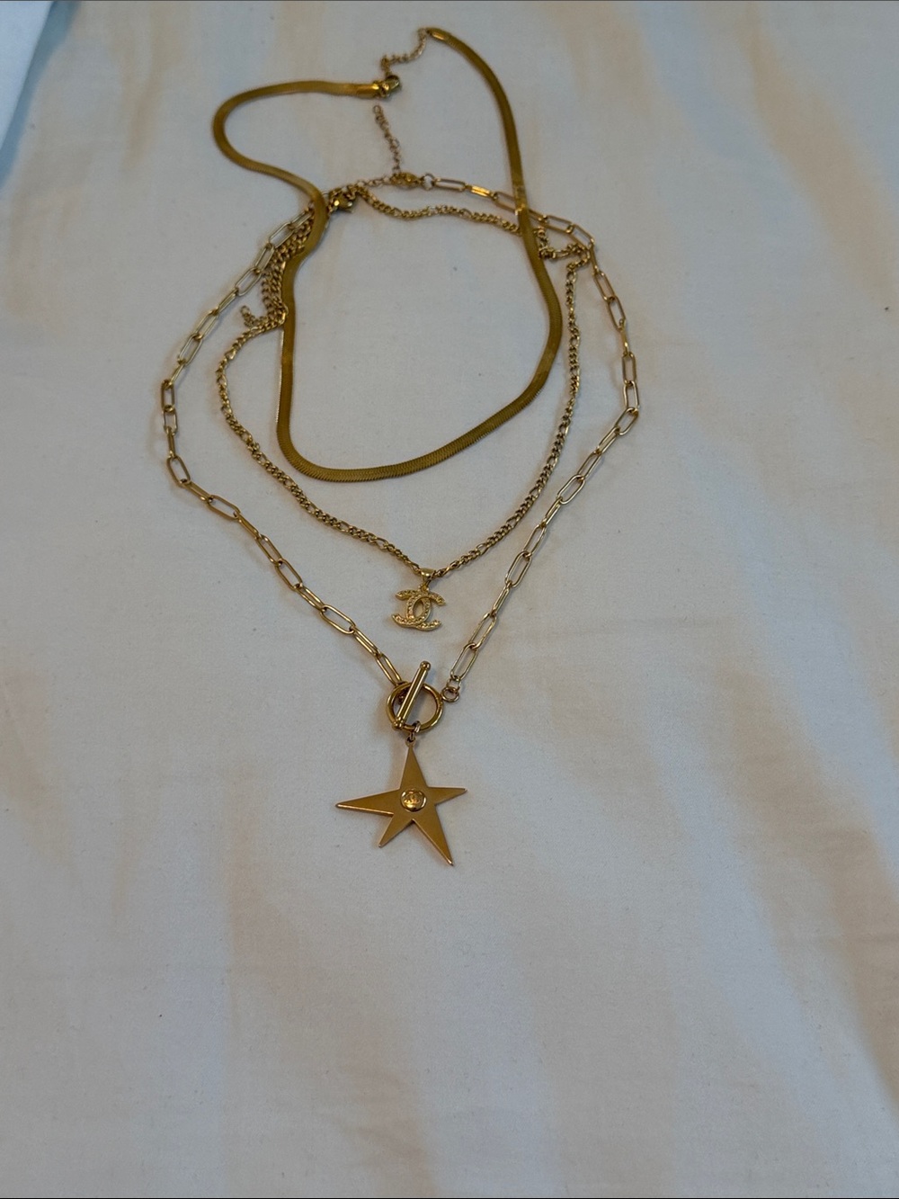 Gold-Tone Layered Star & Interlocking CC Pendant Necklace - - Picture 5 of 14
